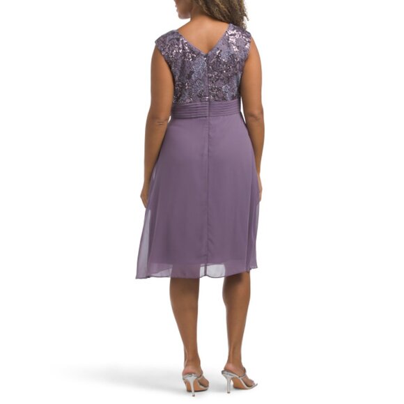 ALEX EVENINGS Purple Embroidered Aline Pleated Waist Dress - Picture 2 of 2